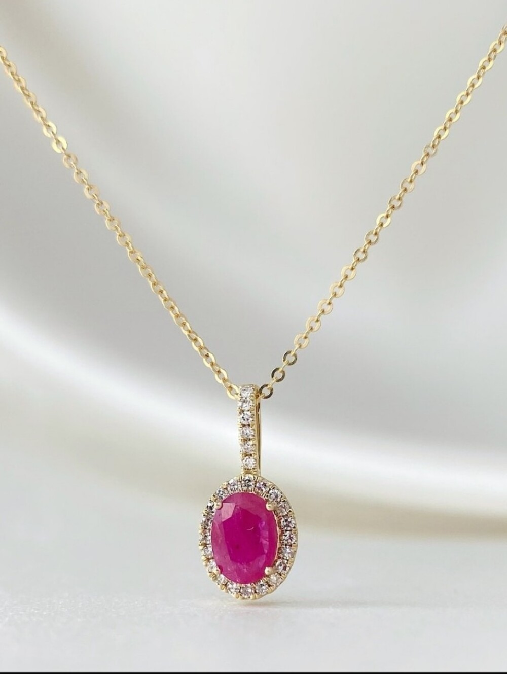 Solid Gold Ruby Crowned Jewel Diamond Necklace Long Chain